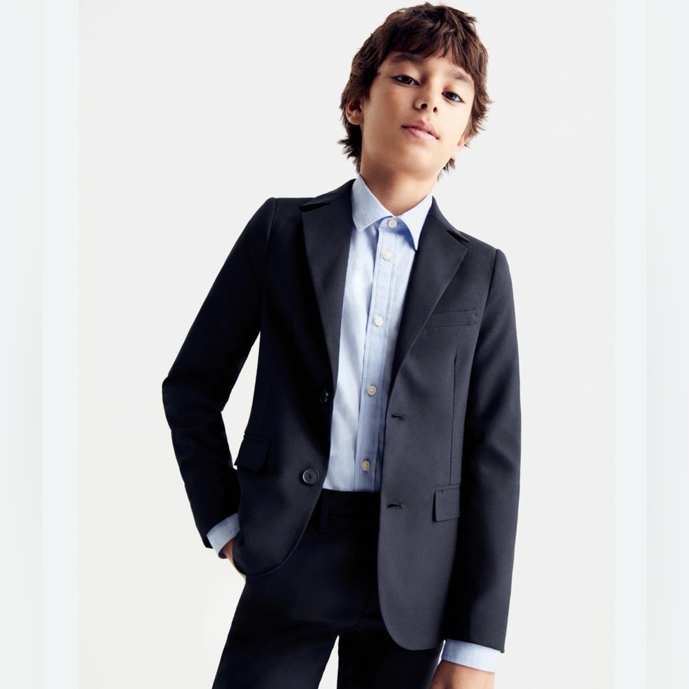 J. CREW CREWCUTS Boys Navy Blazer Wool Jacket Suit‎ Sport Coat Blue Thompson 3T